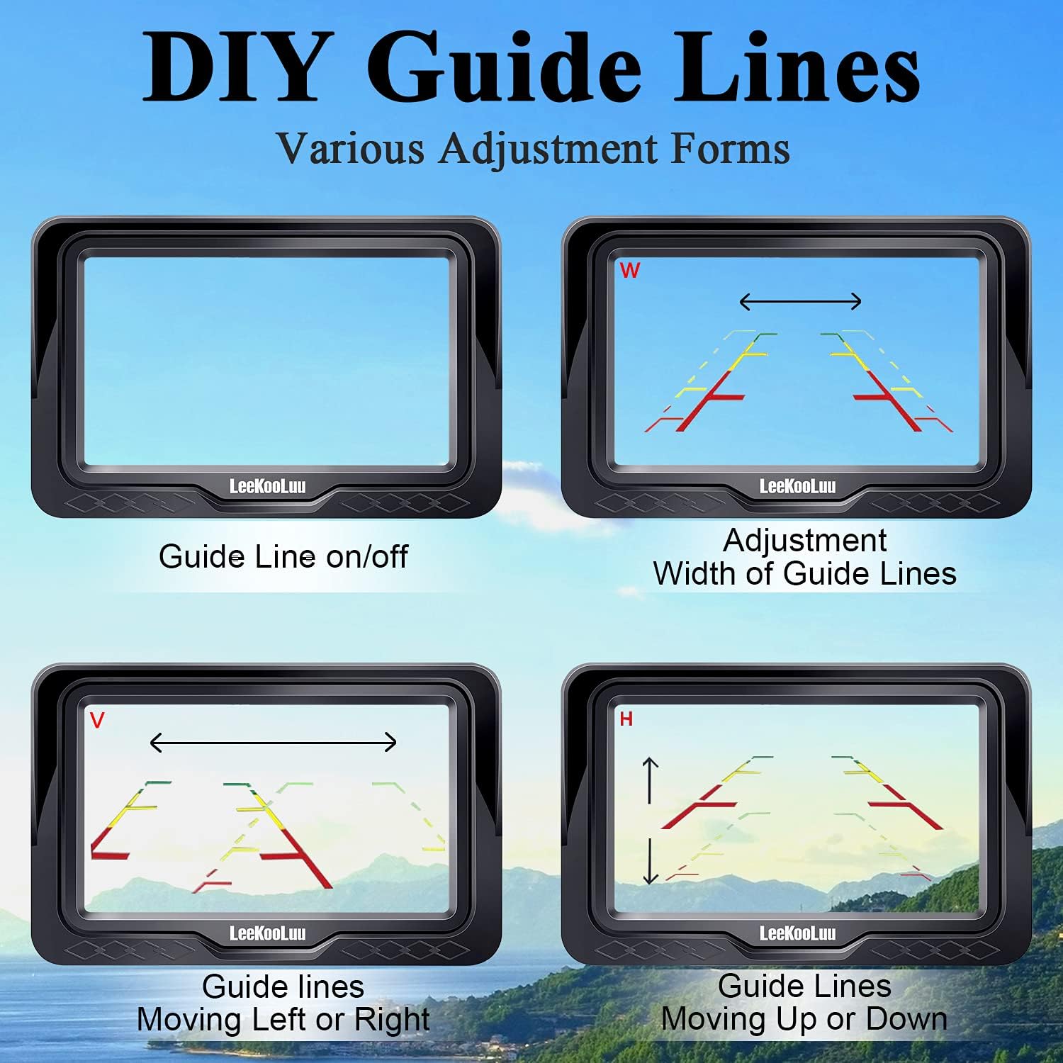 LeeKooLuu LK3 HD 1080P Backup Camera with Monitor Kit OEM Driving Hitch Rear/Front View Observation System for Cars,Trucks,Vans,Campers Waterproof Super Night Vision DIY Grid Lines Pack of 2