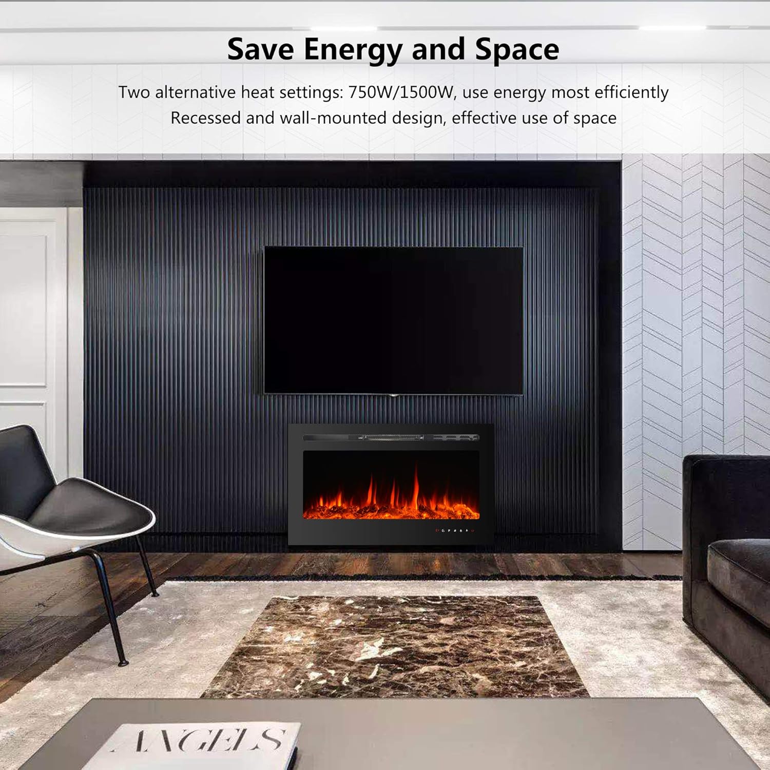 50 Inch Electric Fireplace Inserts, Wall Mounted Fireplace, Recessed Electric Fireplace, Led Fireplace, Linear Fireplace, 750/1500W