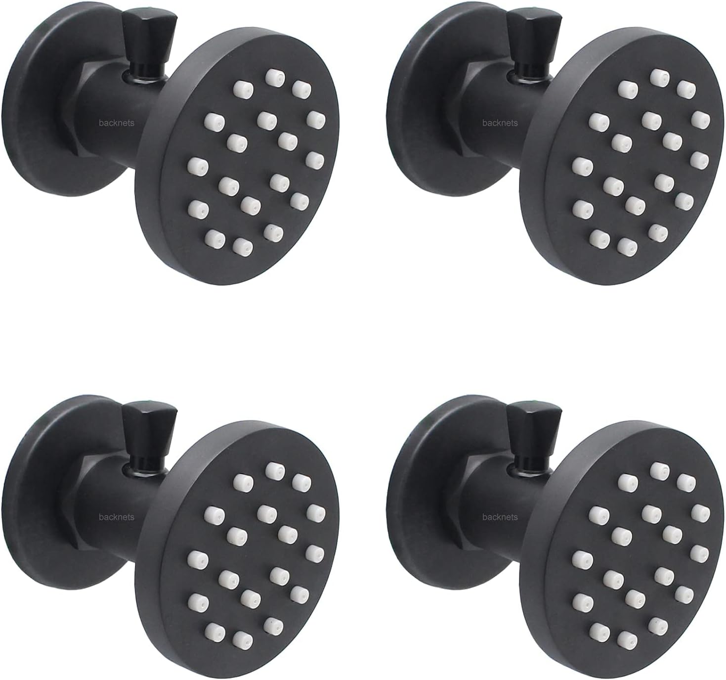 Backnets New Solid Brass Round Shower Body Spray Massage Nozzle Wall Jets, (Upgrade) Flow Can Be Controlled, Showerhead Can Swivel (4pcs, Matte Black)