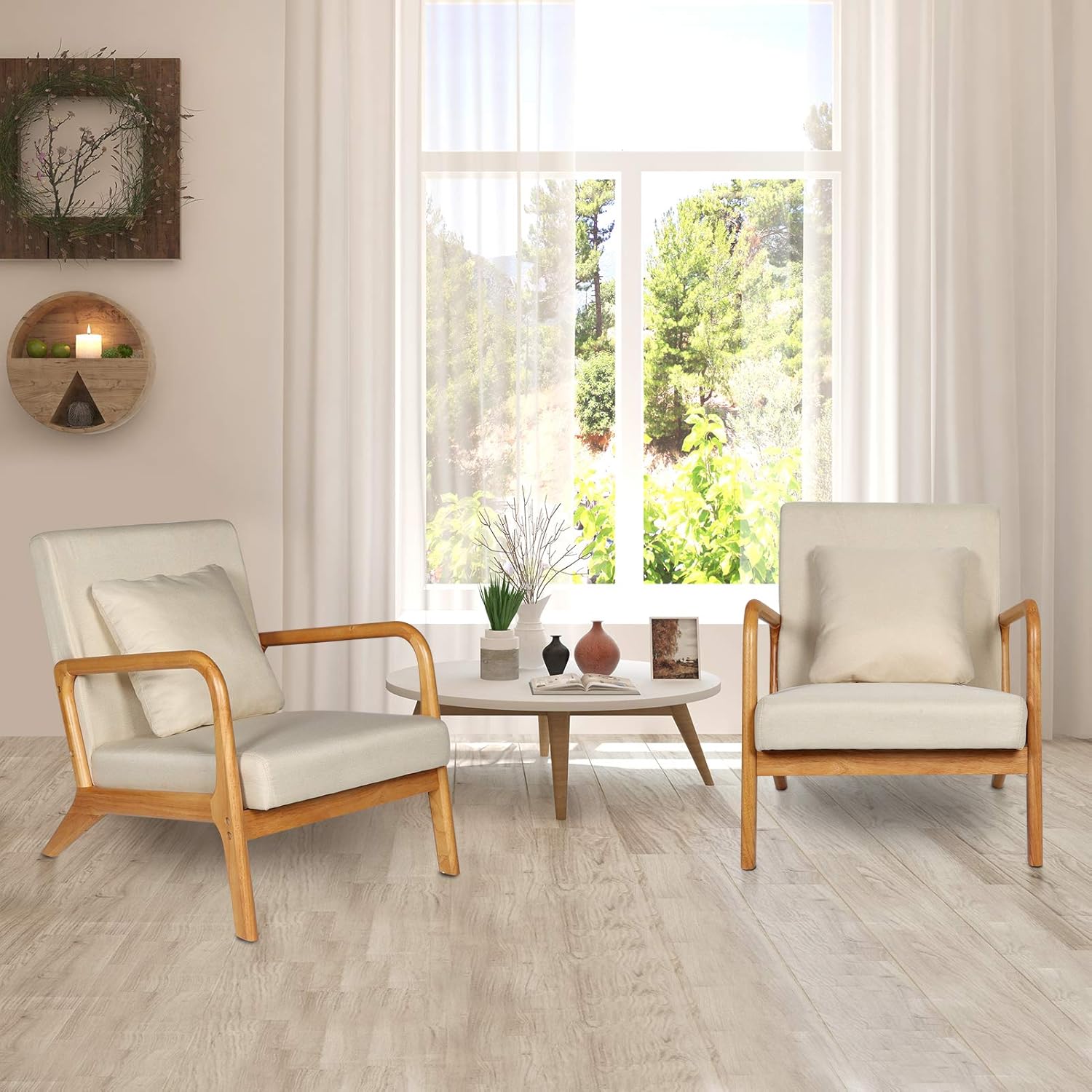 WACASA Mid-Century Modern Accent Chair,Fabric Lounge Chair for Living Room Bedroom, Reading Armchair,Easy Assembly (2, Beige)