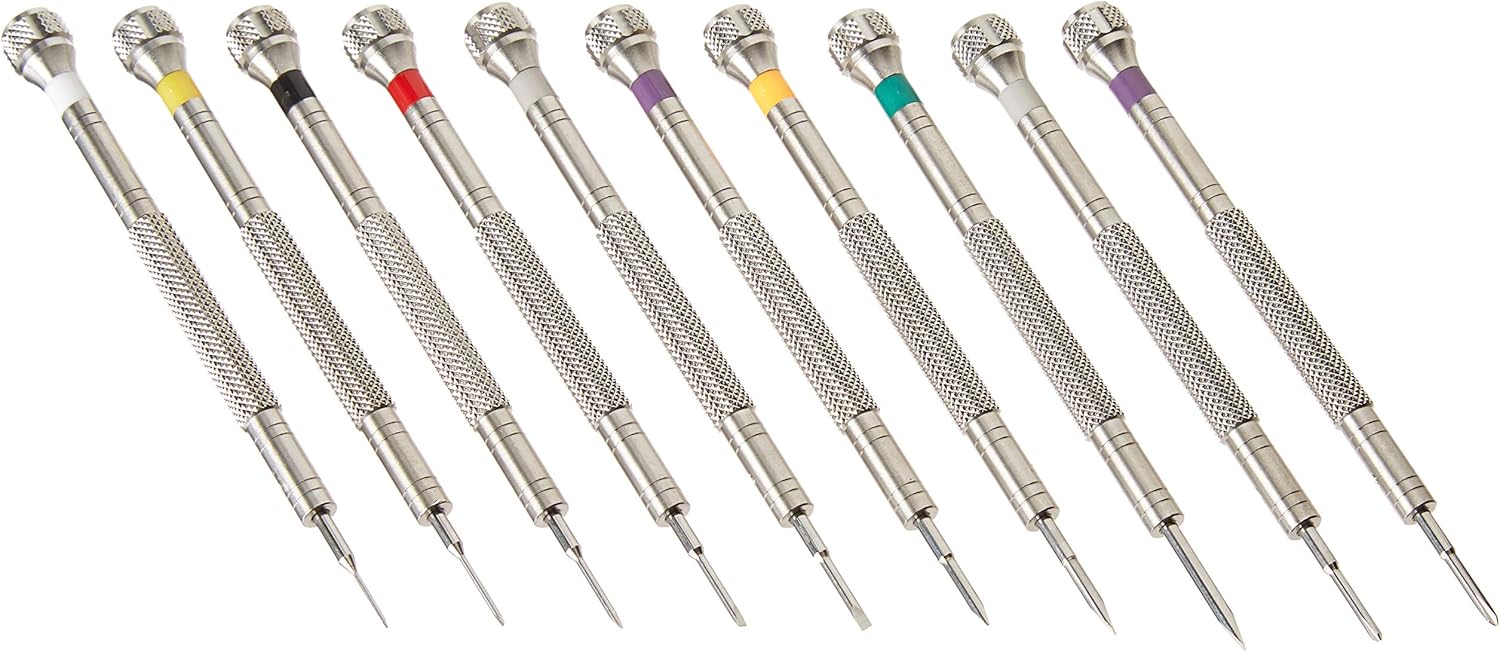 Professional Screwdriver Kit by W&S for Watches, Glasses and Accessories: (10pc Tool Set) - to Adjust, Remove, Replace and Repair - Stainless Steel Professional - 10 Piece