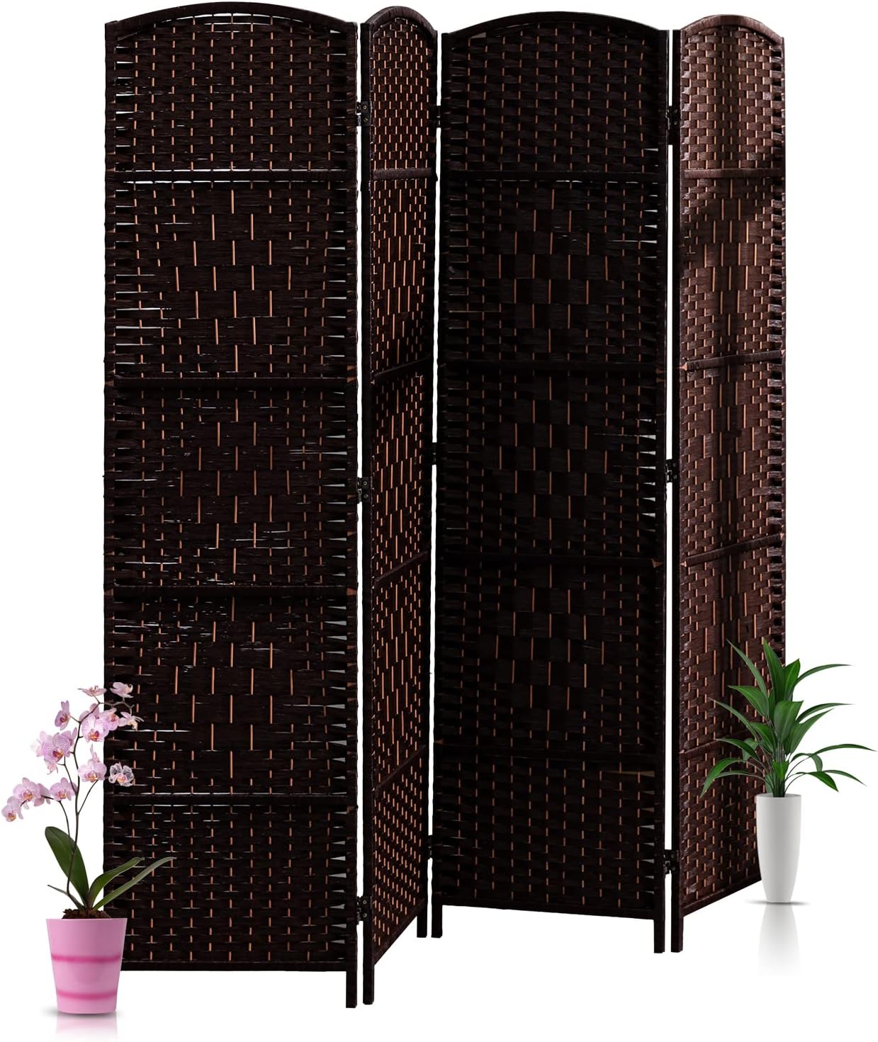 Divider Room Panel, Room Dividers 4 Panel 6 Ft Folding Privacy Screens, Folding Privacy Screens, Freestanding Hinged Room Dividers (Brown) Pack of 2
