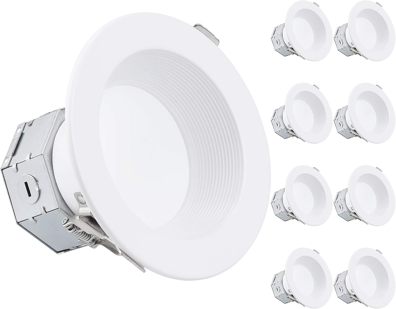 TORCHSTAR 8-Pack 4 Inch LED Recessed Lighting with Junction Box, Wet Location Baffle Trim Downlight, 10W 750lm Dimmable, JA8, ETL & Energy Star Listed, Air Tight & IC Rated, 3000K Warm White Pack of 2