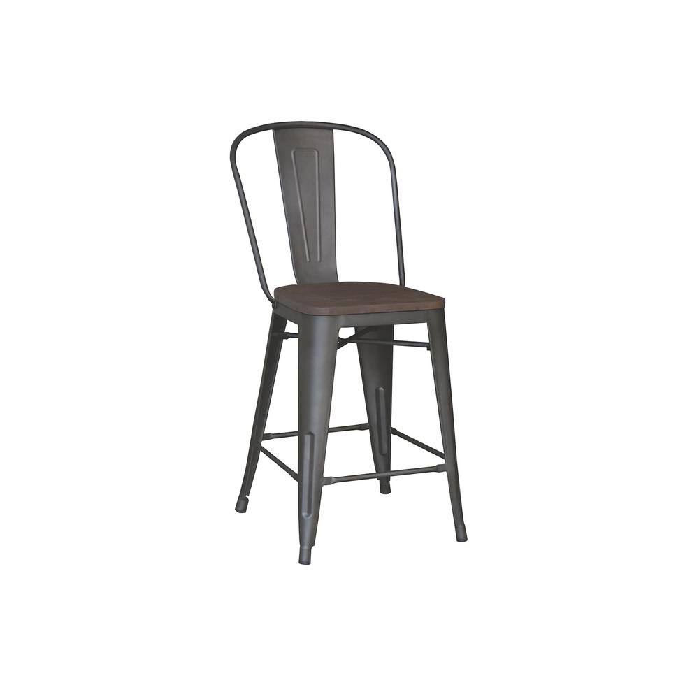 StyleWell 24 in. Matte Gunmetal Backed Counter Stool (Set of 2), Brown/Mate Gunmetal