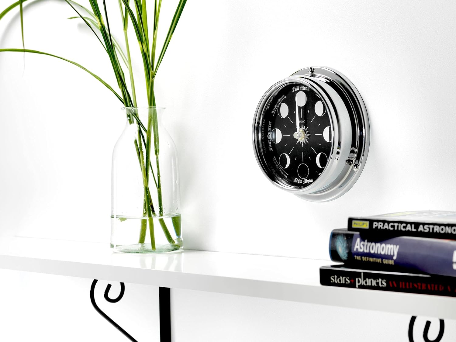 Tabic Handmade Prestige Chrome Moon Phase Clock with Jet Black Dial