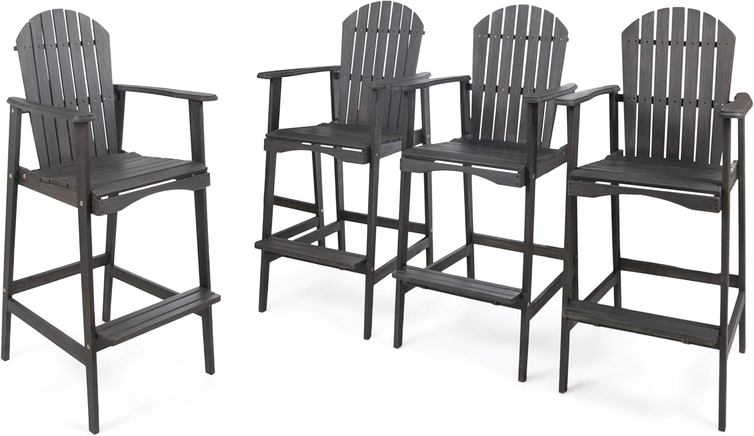 Christopher Knight Home Malibu Outdoor Acacia Wood Adirondack Barstools, 4-Pcs Set, Dark Grey