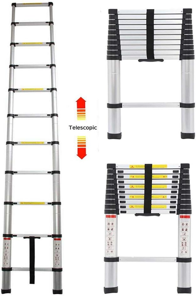 10.5FT Sturdy & Durable Ultra-Light Aluminum Ladder Telescopic Ladder Single Side Extension 11-Step Aluminum Stretchable Practical Tool for Many Working Areas