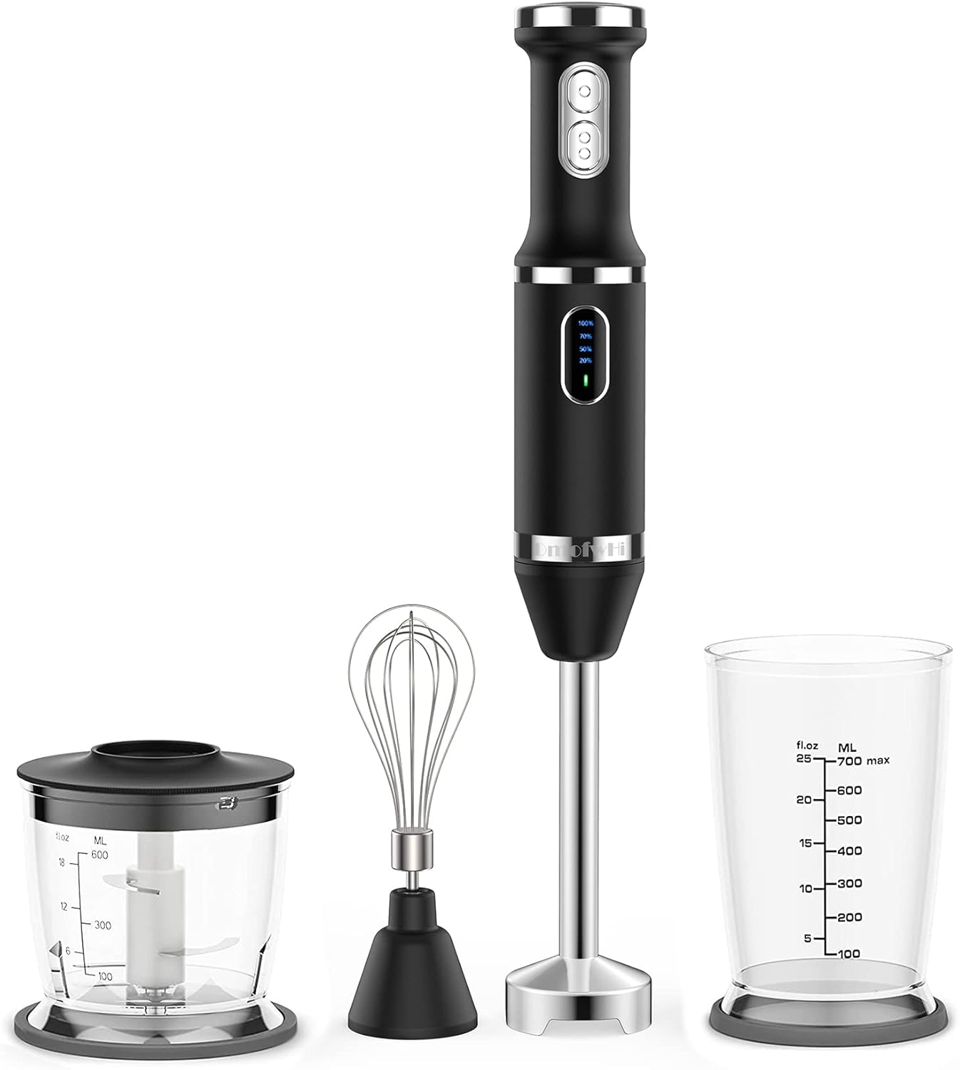 DmofwHi Cordless Hand Blender Electric, USB-C Rechargeable Immersion Blender with Whisk, Chopper and Beaker, 2 Speed, 4-in-1 Handheld Stick Blender for Smoothies, Puree, Sauces-Black Pack of 2