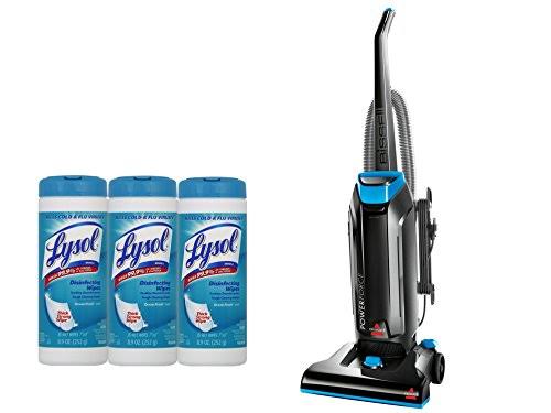 Bissell Bi Powerforce Bagged Upright Vacuum Cleaner in Blue with Lysol Disinfecting Cleaning Wipes, 105 Count
