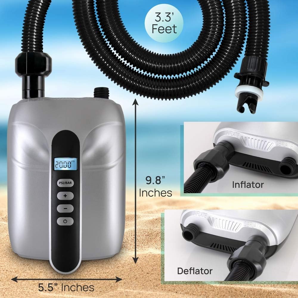 Digital Electric Air Pump Compressor - 110W 12 Volt Quick Air Inflator / Deflator w/ LCD, 0-20 PSI - For Inflatable SUP Stand Up Paddle Board / Boat, Water Sports Inflatables - SereneLife SLPUMP30 Pack of 2