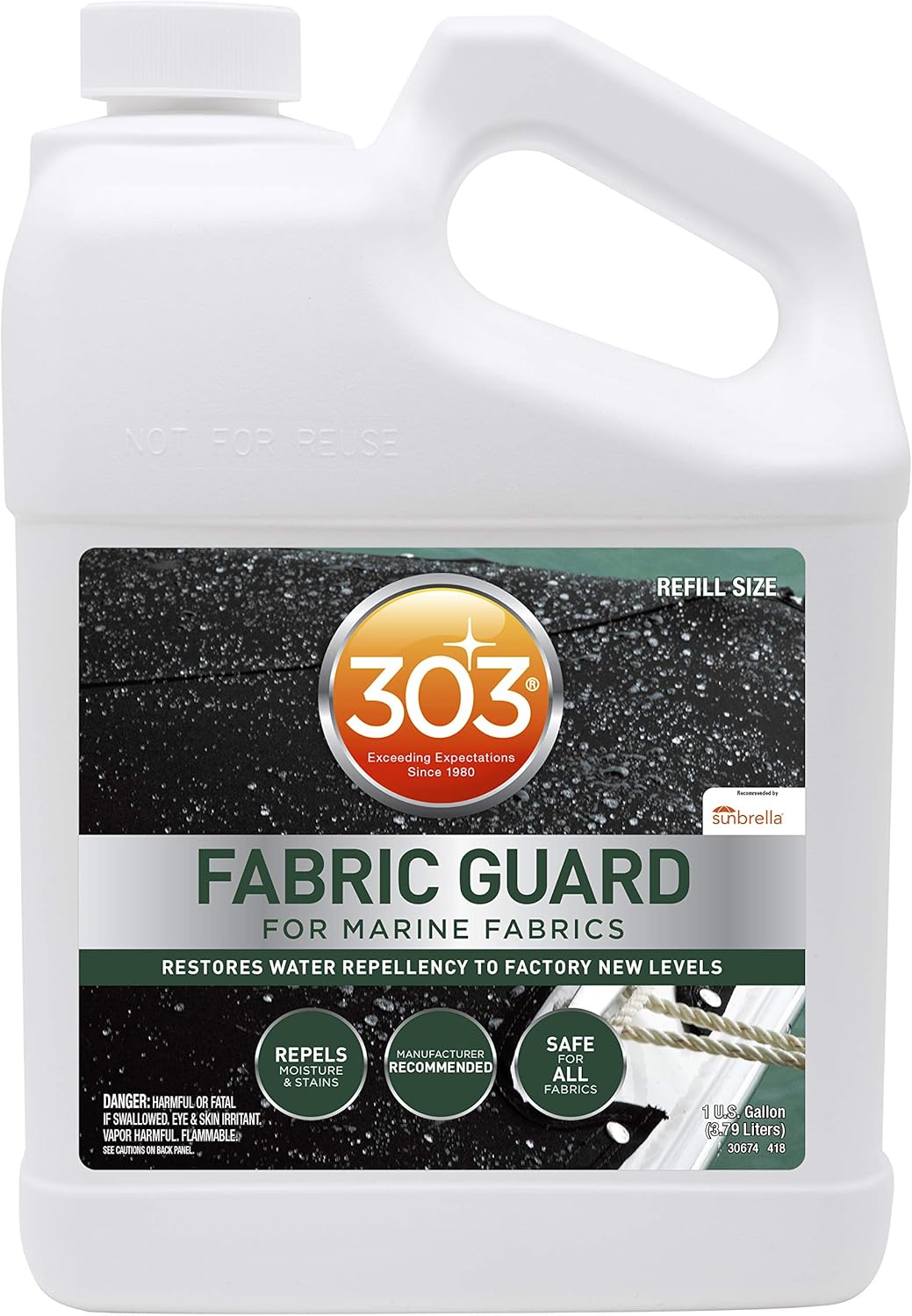 303 Marine Fabric Guard - For Marine Fabrics - Restores Lost Water Repellency To Factory New Levels - Repels Moisture And Stains, 1 Gallon, 4 Pack, 128 Fl. oz. (30674-4PK)