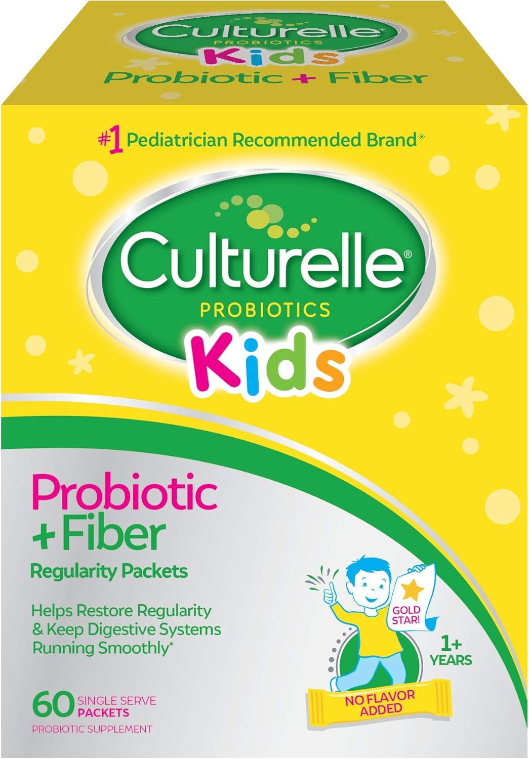 Culturelle Kids Regularity Probiotic & Fiber - Helps Restore Regularity & Keeps Kids' Digestive Systems Running Smoothly* - 60 Single Packets Pack of 2