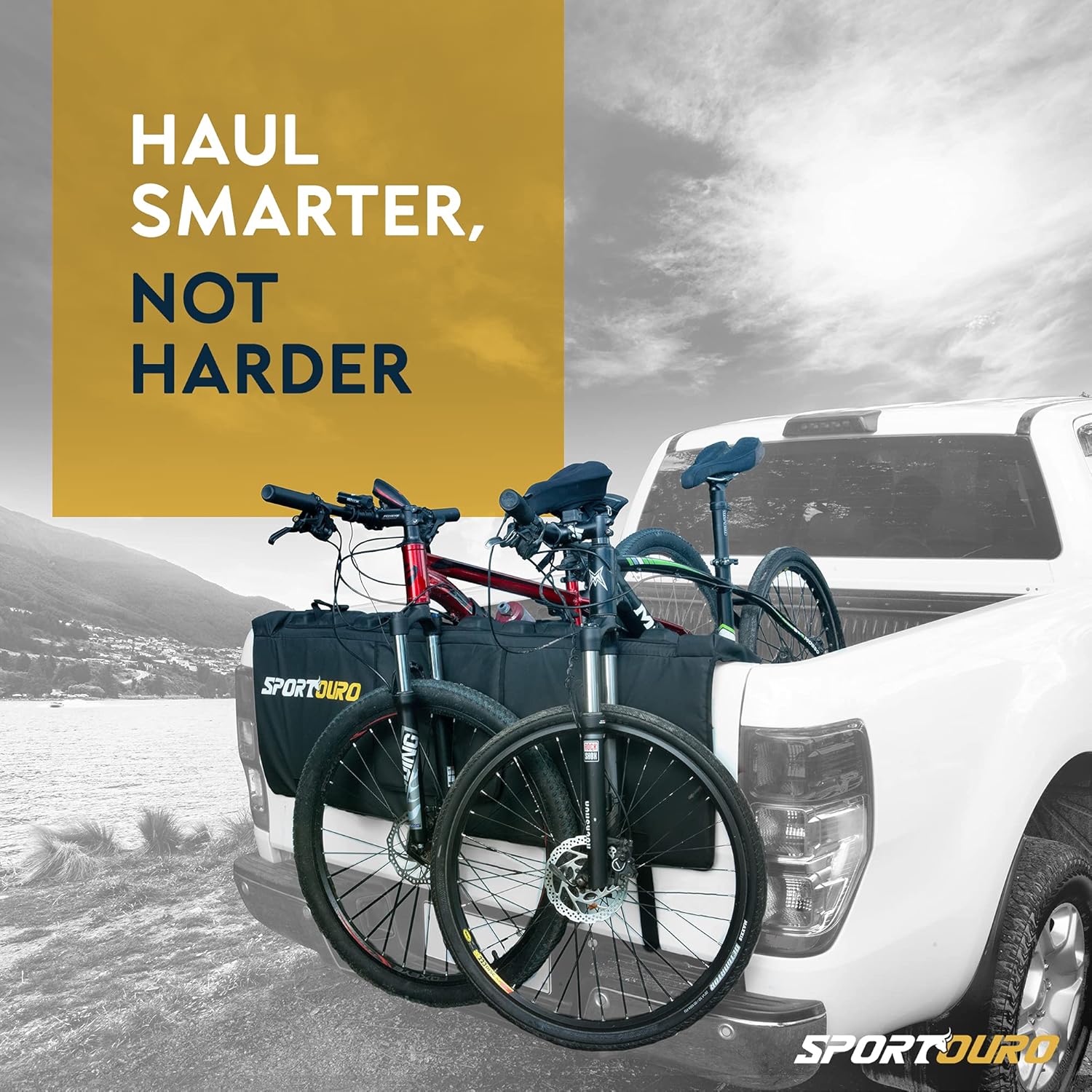 SPORTOURO Tailgate Bike Pads for Truck - 5-Bike Rack for Truck Tailgate Pad with PVC Top, Flannel Bottom, Zipper Pockets, Secure Combo Lockable Tailgate Covers for Trucks - Bike Blanket Tailgate