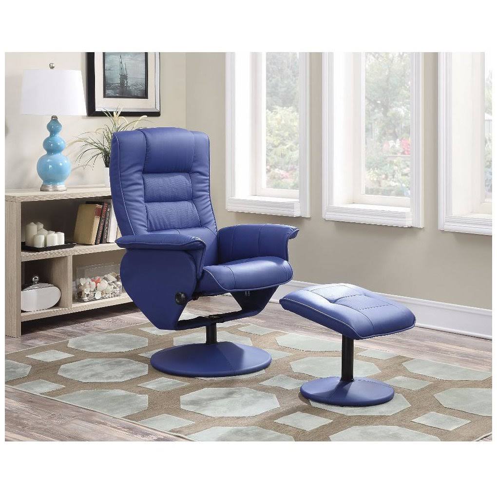 Benzara - Recliner Chair u0026 Ottoman, 2 Piece Pack, Blue
