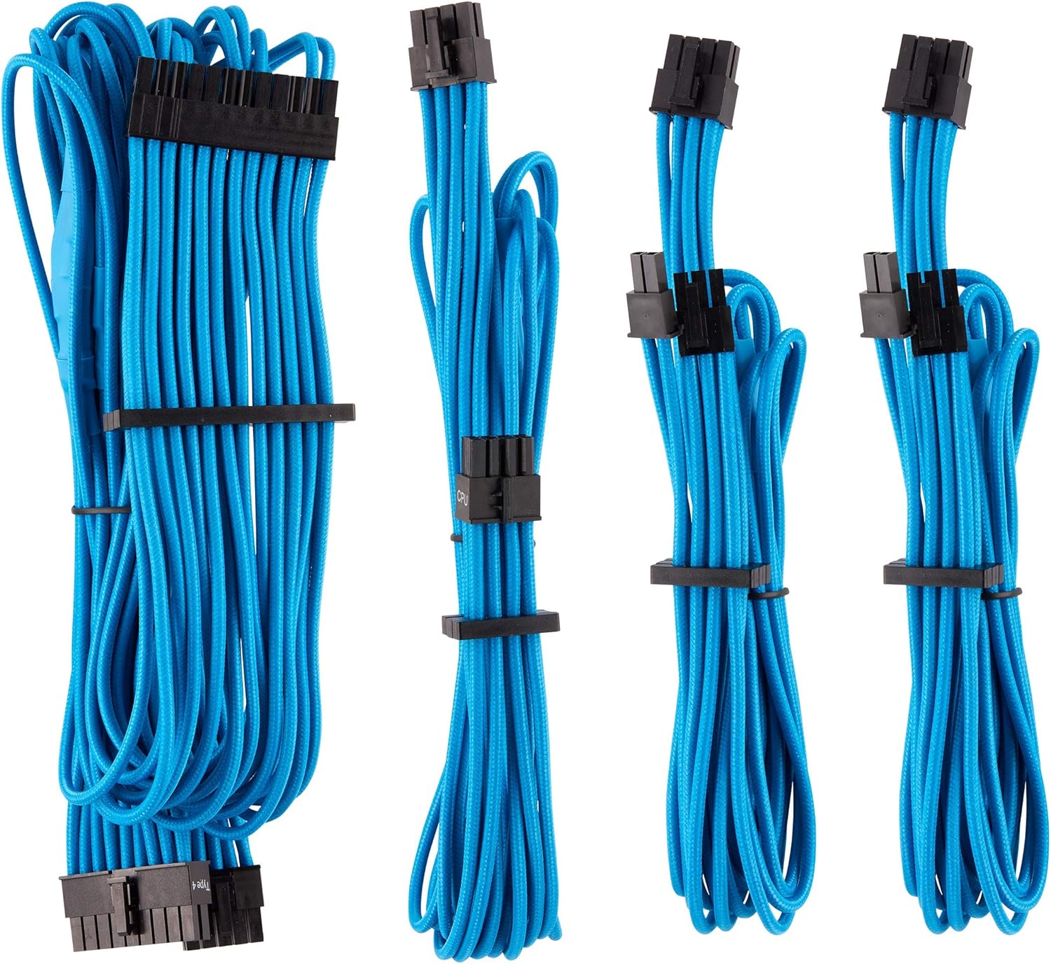 CORSAIR Premium Individually Sleeved PSU Cables Starter Kit – Blue/Black, 2 Yr Warranty, for Corsair PSUs Pack of 2