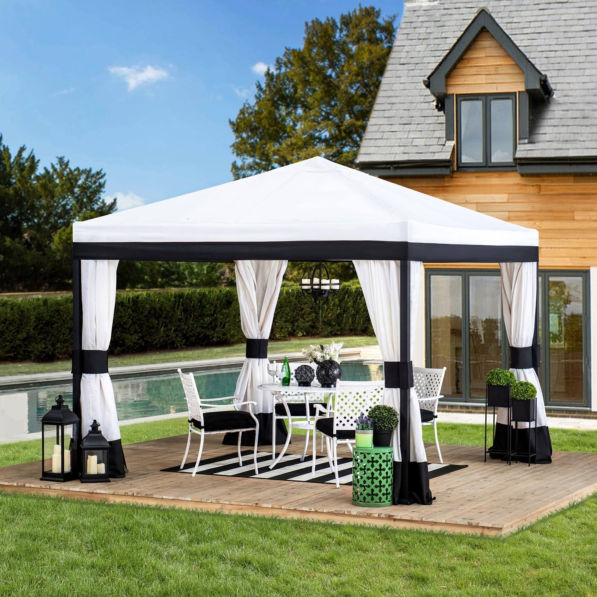Sunjoy 10 ft. x 10 ft. Black and White Steel Gazebo