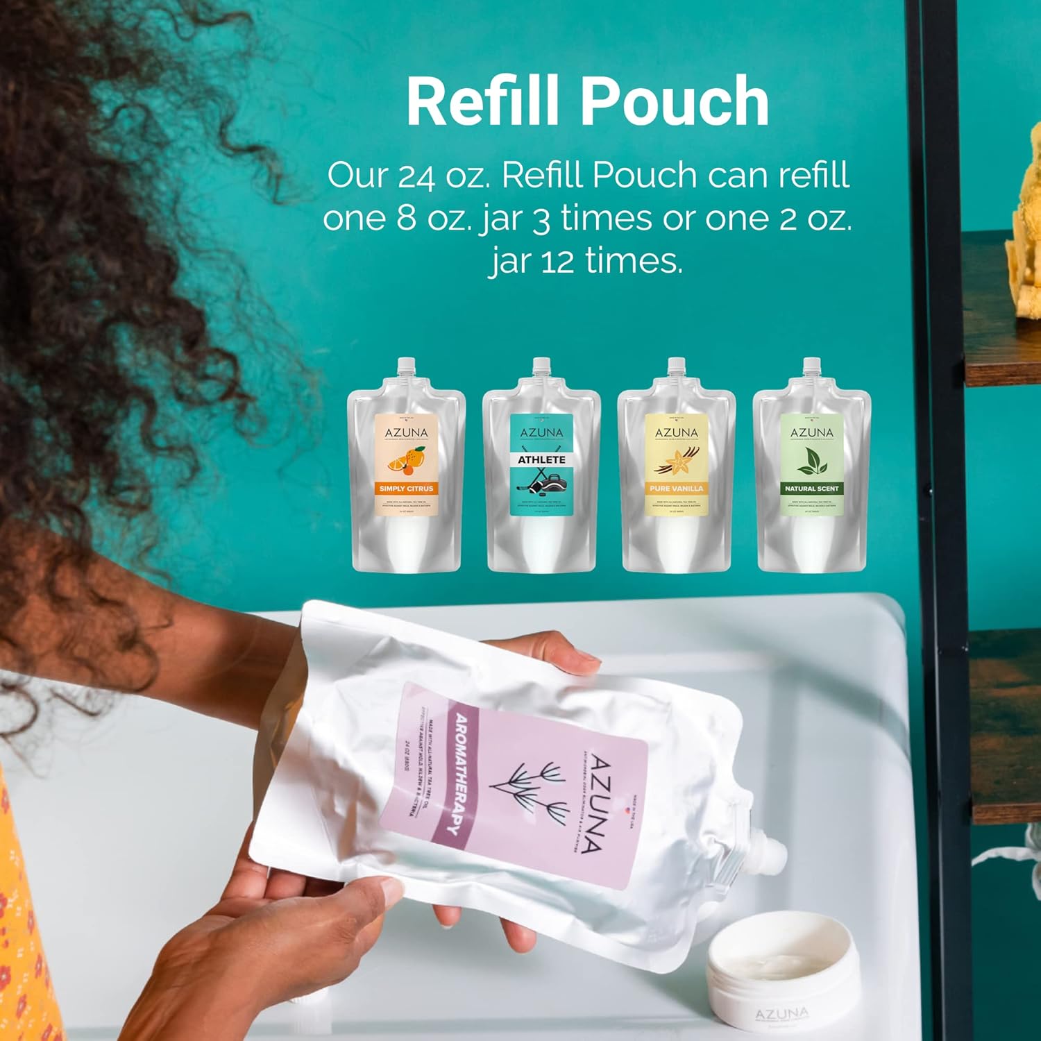 Azuna All-Natural Odor Eliminator Gel Refill Pouch | Air Purifier with Tea Tree Oil | Plant-Based, Long Lasting | For Pet Odors, Smoke & Other Strong Odors | Natural Scent, 24 oz. Pack of 2