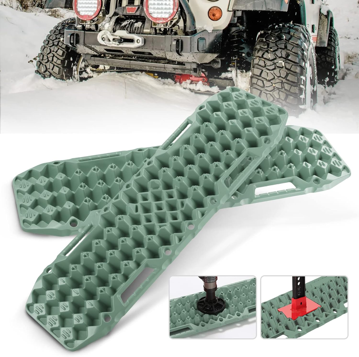 Kanruis Recovery Traction Tracks, Emergency Traction Boards Sand Mud Snow Rescue Mats with Jack Lift Base for Off-Road, 2 Pcs Mini-Size Tire Ladder (Grey) Pack of 2