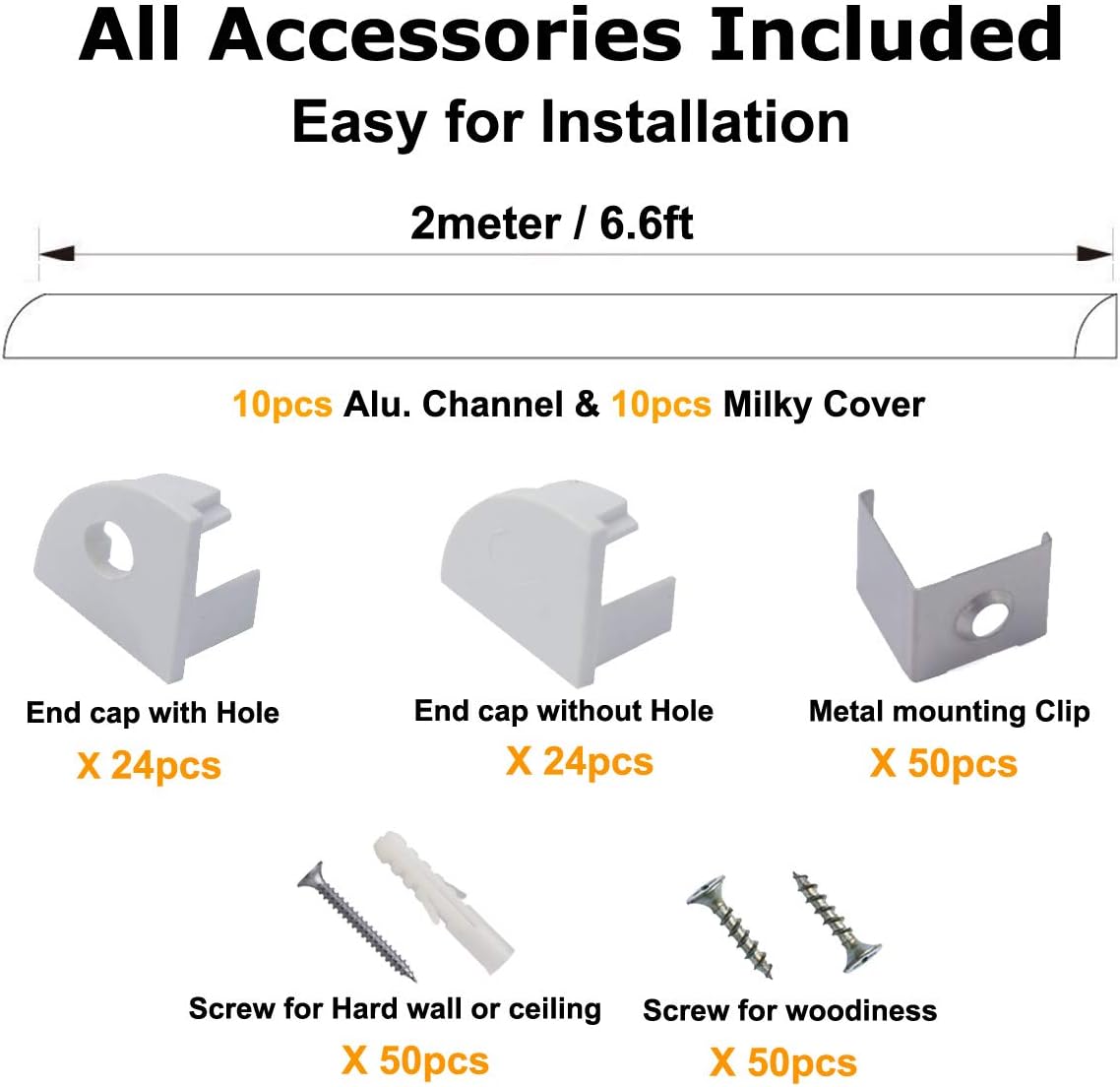 hunhun 10-Pack 6.6ft/ 2Meter V Shape LED Aluminum Channel System with Milky Cover, End Caps and Mounting Clips, Aluminum Profile for LED Strip Light Installations, Very Easy Installation