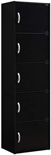 Pemberly Row 5 Shelf 5 Door Bookcase in Black