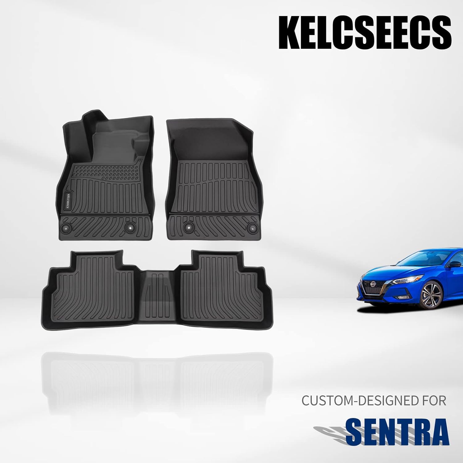 KELCSEECS Floor Mats Custom for Nissan Sentra 2020 2021 2022 Waterproof Rubber Car Mats All Weather Guard Odorless TPE heavy duty Automotive Floor Liners Front & Rear Full Set Black Sentra Accessories