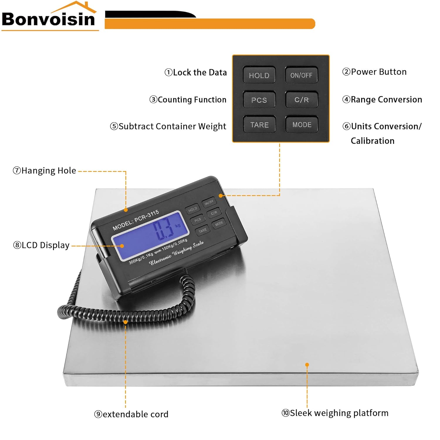 Bonvoisin Postal Scale 300kg/660lb Mail Scale Postal Digital Postal Scale mailing Scale Postal Shipping mailing Postal Shipping Scale Digital Postal Scale for Packages and Letters Pack of 2