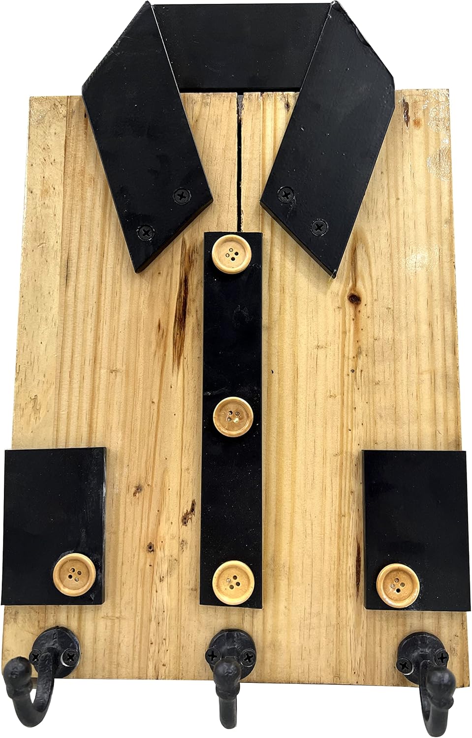 Designer Wall Key Hanger Unique Key Ring & Jewelry Holder Natural Wood Shirt Design 3 Hooks Black Heavy