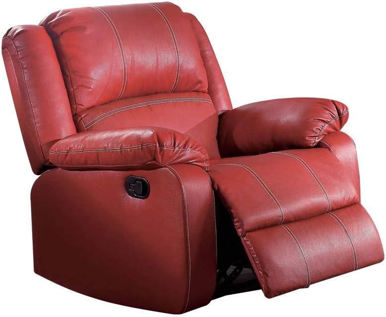 ACME Zuriel Red Faux Leather Rocker Recliner