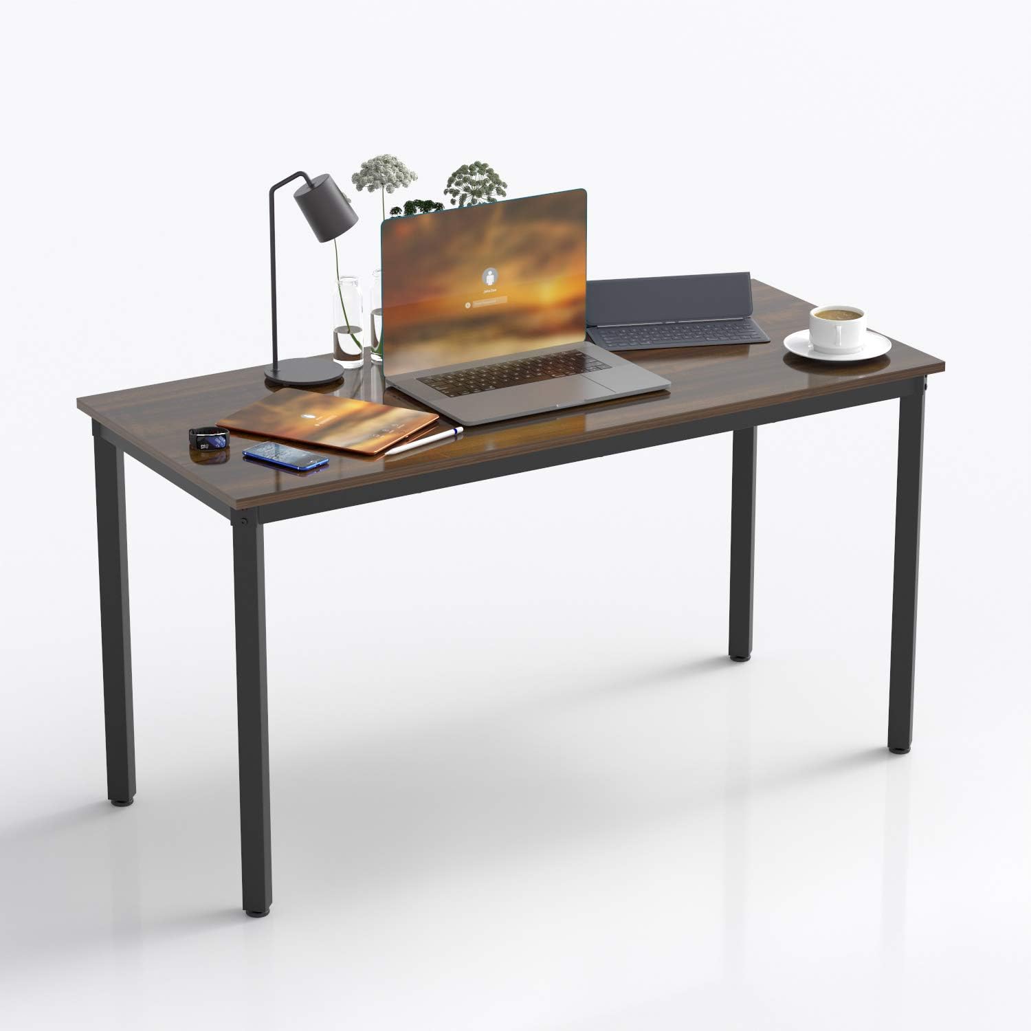 Updated Reversible L Shaped Desk Large Corner Computer Desks - Home Office Study Writing Table Workstation with Wood & Anti-Rust Frosted Metal, Teak Black