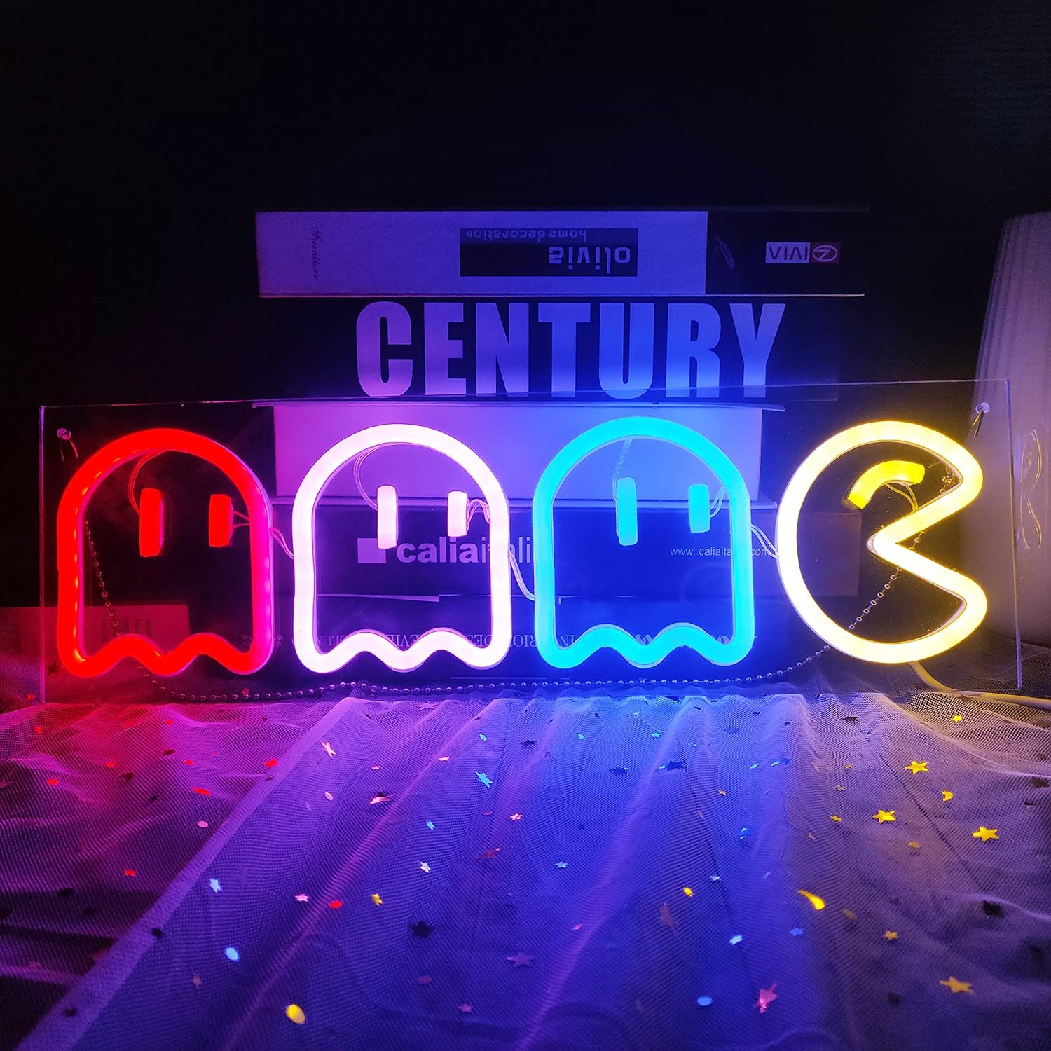 Game Neon Signs Ghost Neon Lights Led Sign Retro Decor Arcade for Game Room Decor with USB/Swicth Led Wall Sign Neon Sign for Bedroom Kids Room Bar Halloween Party Christmas 16''x 6'' Pack of 2