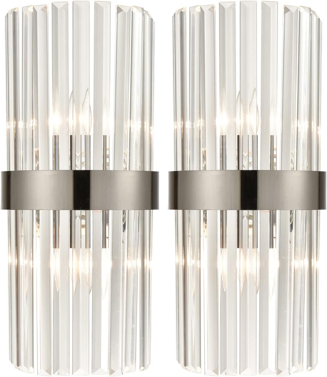 Brass Glass Wall Sconces Set of Two Titanium Gold Wall Mount Lamp Modern Crystal Sconces Wall Lighting 2-Pack