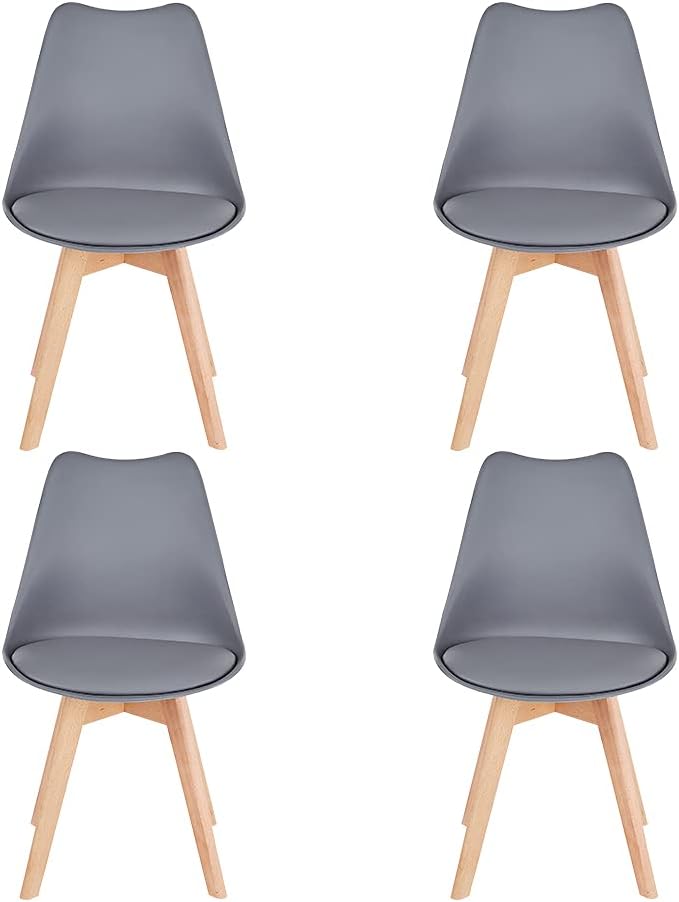 CangLong Mid Century Modern DSW Side Chair with Wood Legs for Kitchen, Living Dining Room, Pack of 1, White