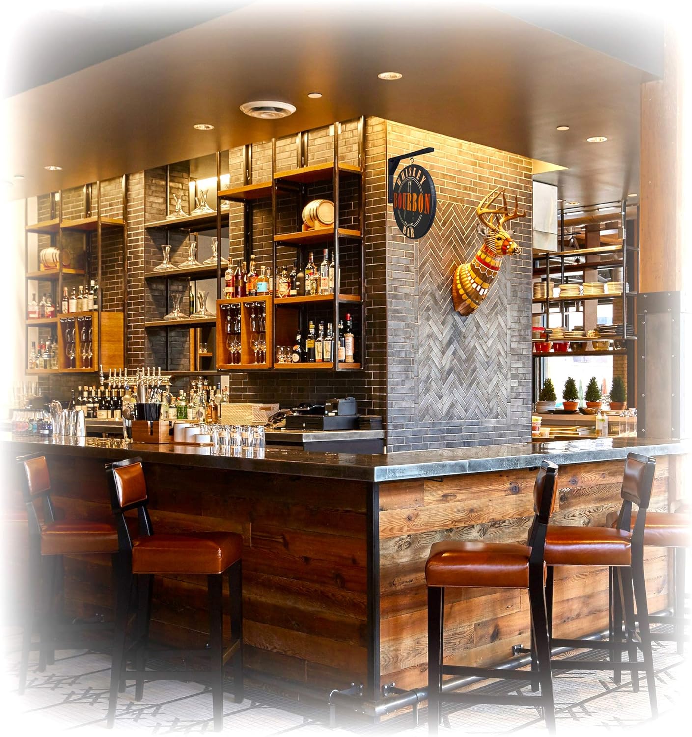 Vintage Signs Whiskey Bourbon Pub Sign - 15 inch Diameter - Double Sided - Includes Wood Hanging Bracket - Indoor USE ONLY Pack of 2