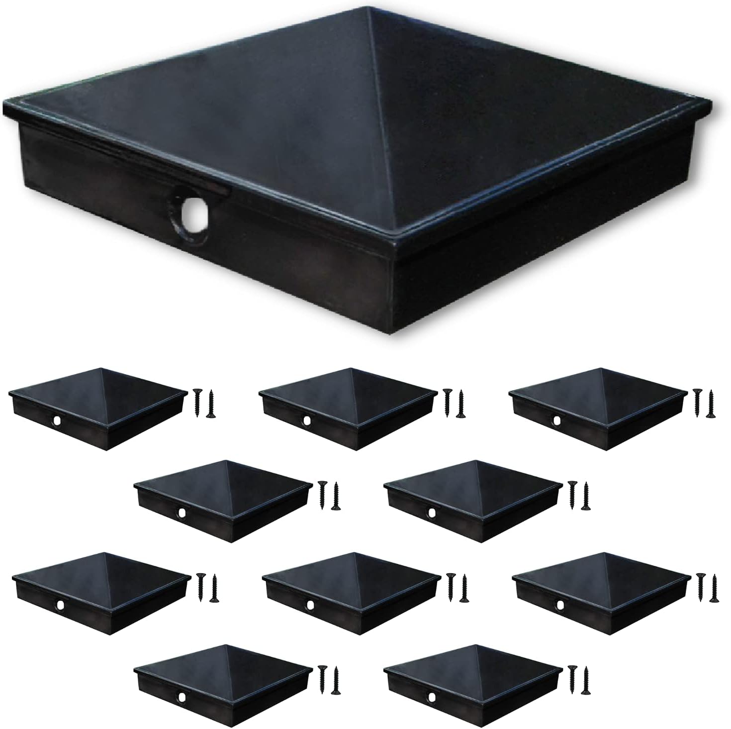 WeatherPRO 4x4 Fence Post Caps &ndash; Black (3.5&rdquo;), Never Have to Replace These Premium Post Caps Made with Solid Aluminum - Powder Coating Will Never Fade, Sold by U.S. Company (10 Pack)