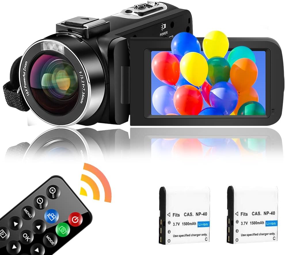Video Camera 2.7K Camcorder 30FPS 42MP 18X Digital Camera Vlogging Camera for YouTube Camera with Remote Control and Two Batteries Pack of 2