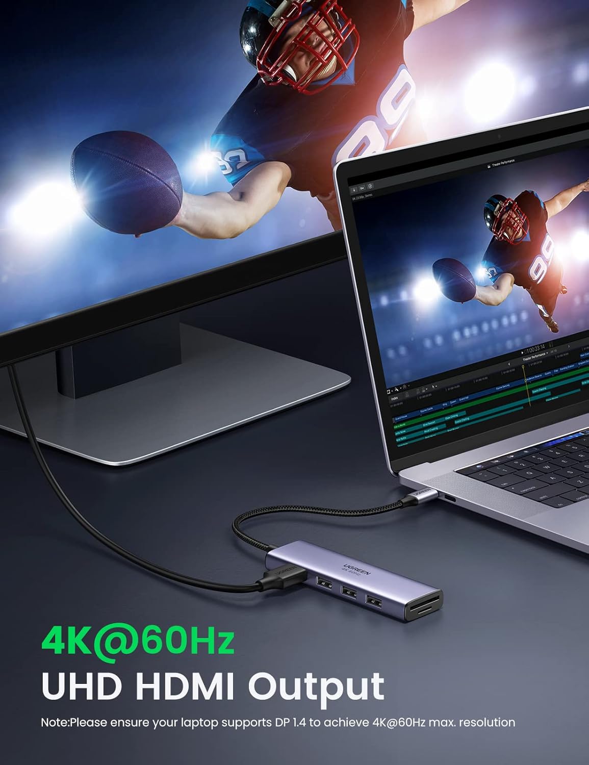 UGREEN 4K@60Hz USB C Hub HDMI Adapter for MacBook Pro 2021/2020/2019/2018, 6 in 1 Dongle USB-C to HDMI, Sd/TF Card Reader, and 3 Ports USB 3.0