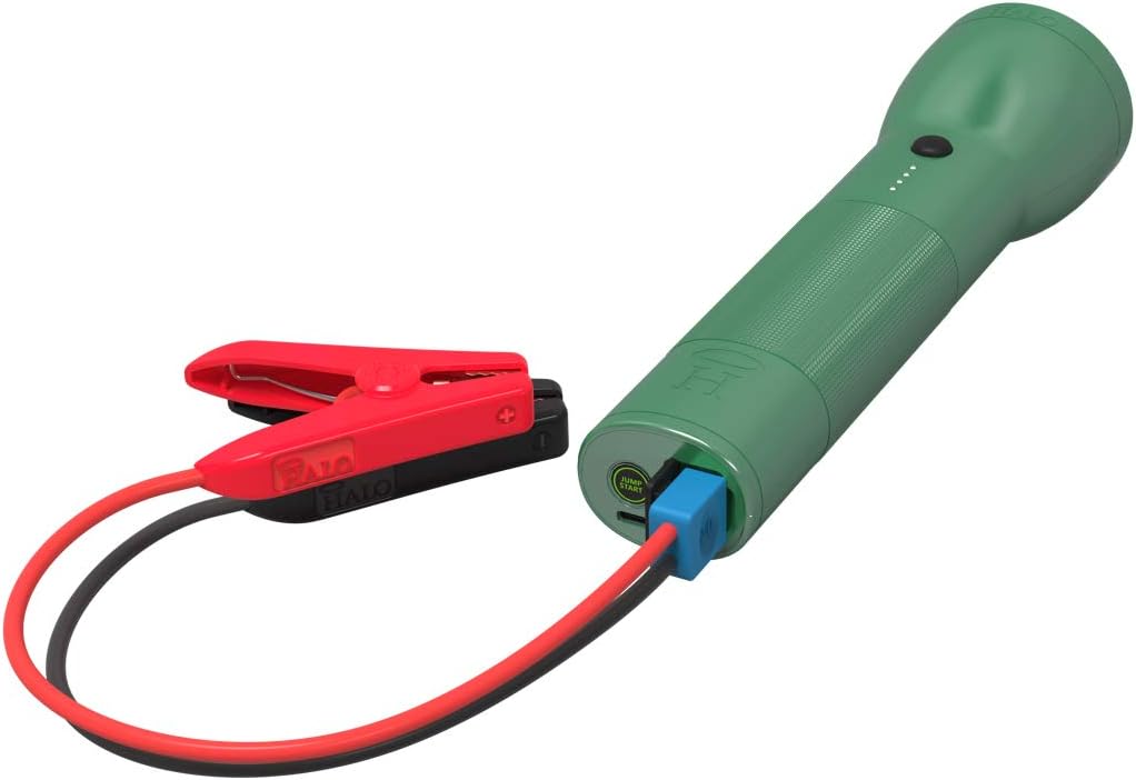 Halo Bolt Flashlight - Rechargeable Lithium Flashlight with Car Jump Starter and Phone Charger - LED Flashlight, USB Port to Charger Devices, Portable Car Charger - Black