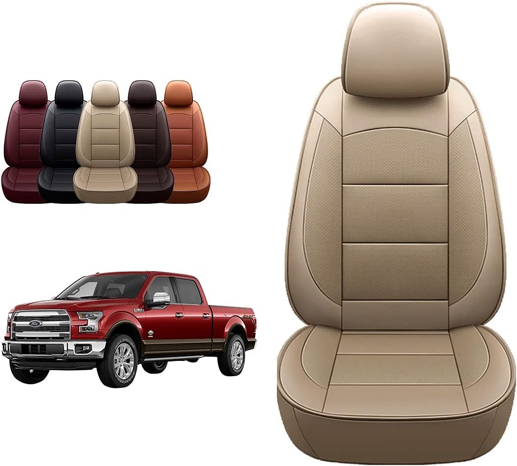 OASIS AUTO 2011-2020 F150 F250 F350 Custom Fit PU Leather Seat Covers Full Set (F150 15-20 &F250/F350 17-21, Black)