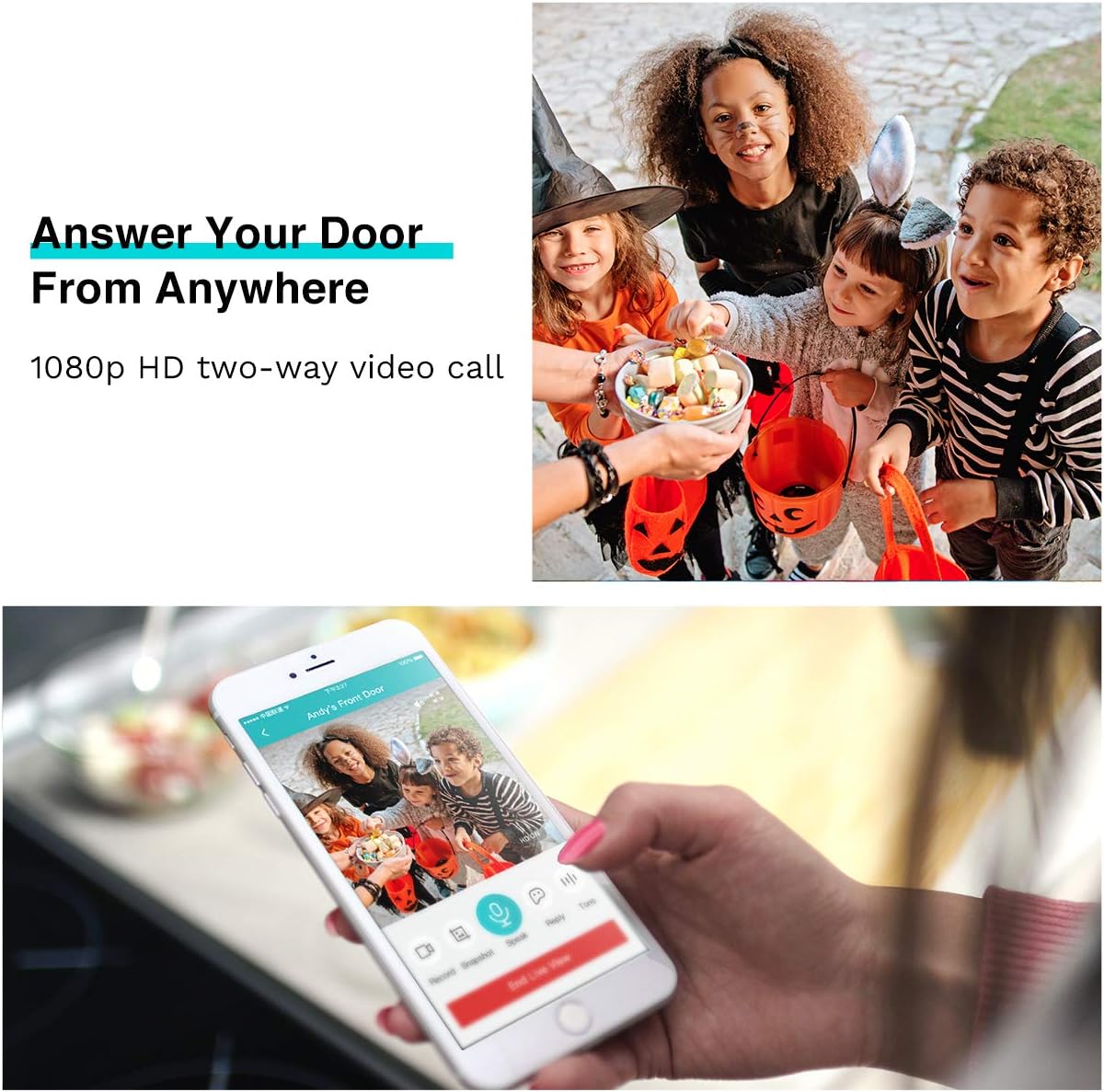 WUUK Smart Video Doorbell Camera wi-fi with Motion Detector, Battery-Powered, 1080p Door Camera Wireless, No Monthly Fee, Easy Installation, SDcard/Cloud Storage, Alexa Compatible (Black)