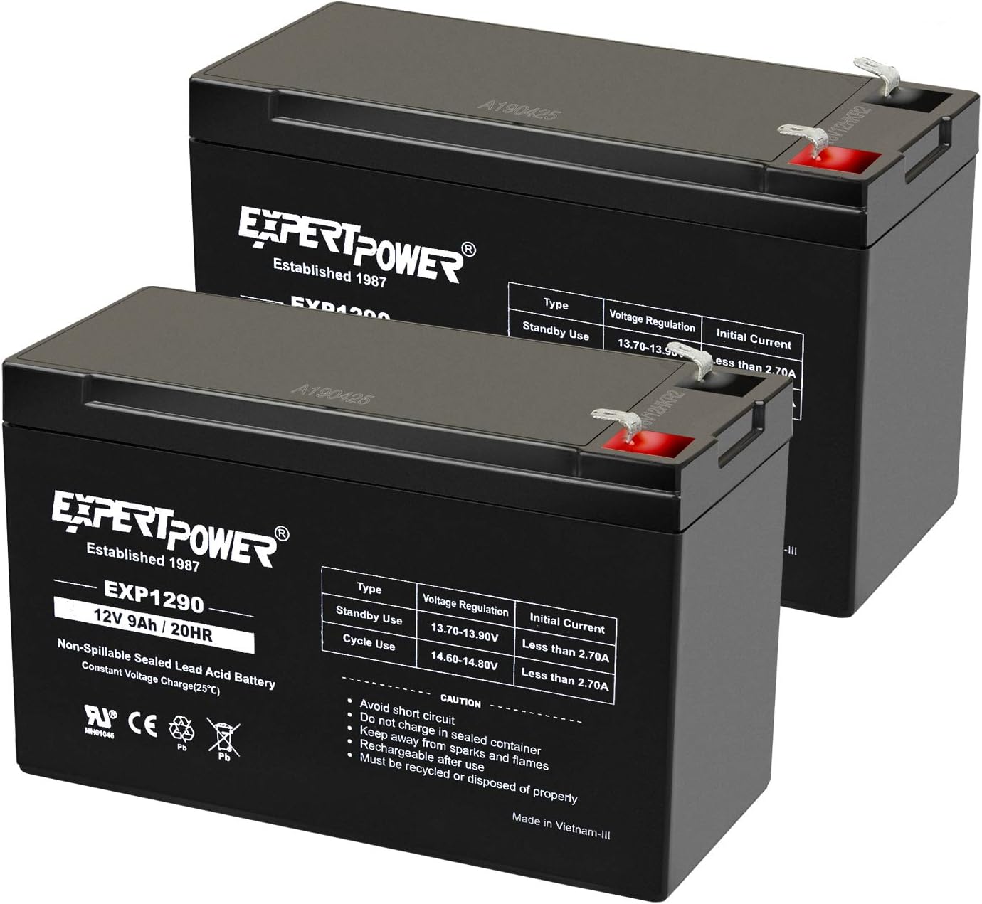 ExpertPower 12v 9ah Sealed Lead Acid Battery with F2 Terminals (.250