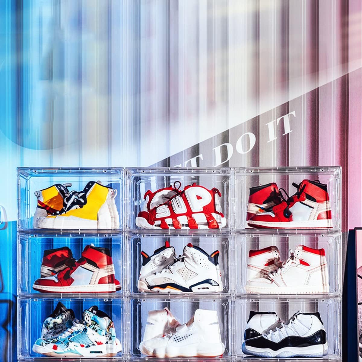 Clear Shoe Box, Set of 9 Stackable Plastic Sneaker Box Containers, Magnetic Side Open Shoe Organizers and Shoes Storage Cases, Full Transparent to Display Sneakers/High Heels/Toys, etc.