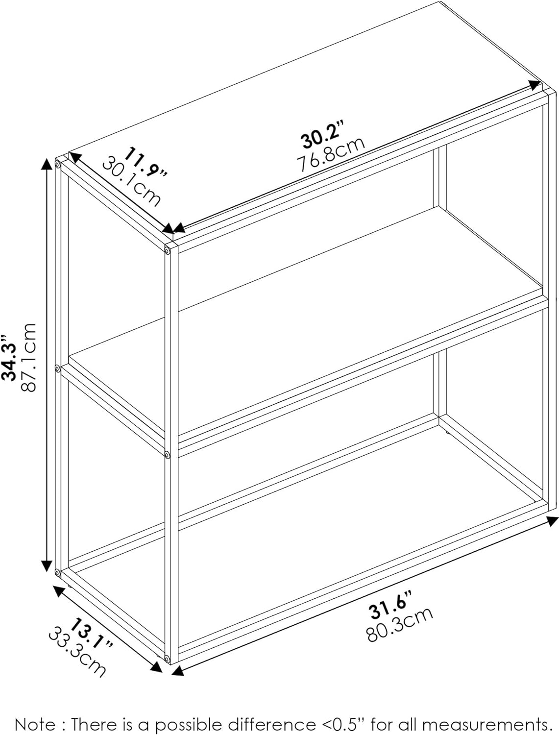 FURINNO Moretti Modern Wide Stackable Shelf, French Oak Grey