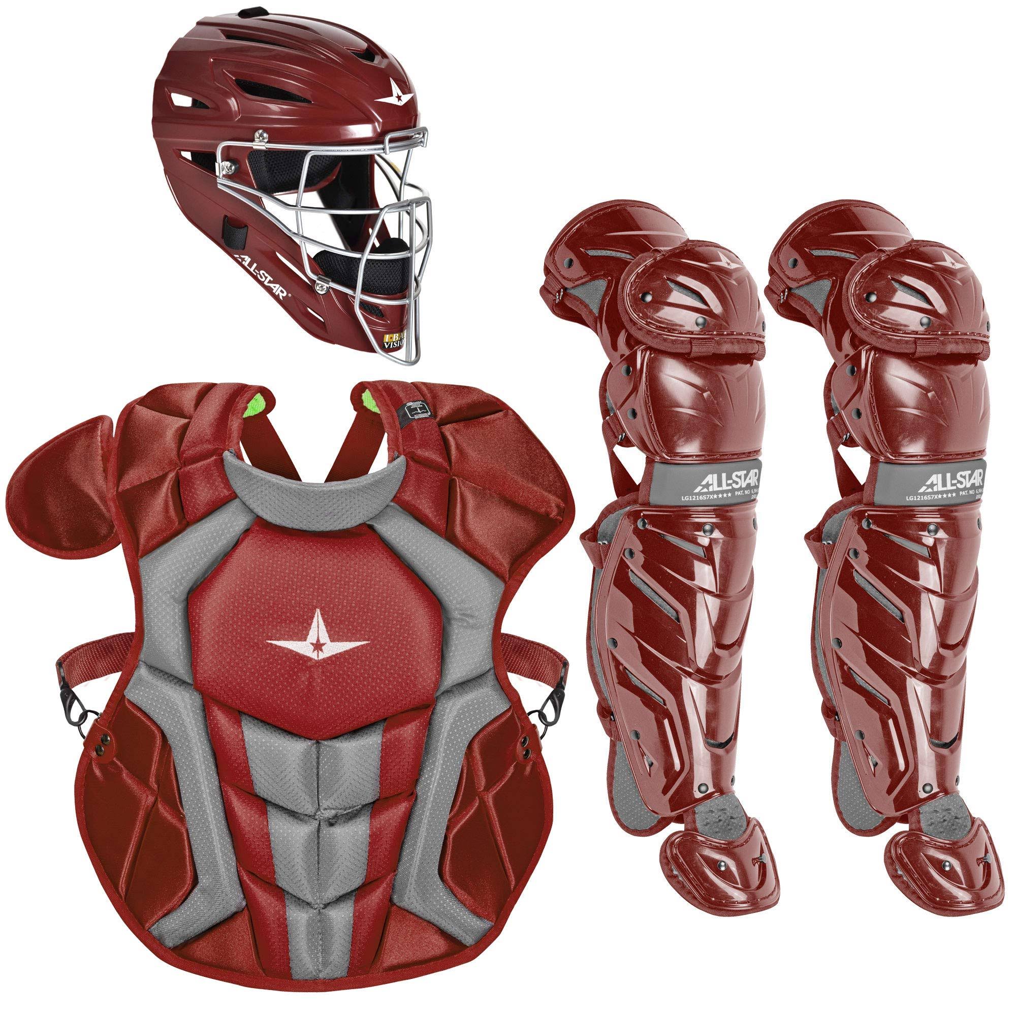 All-Star System7 Axis NOCSAE Youth Baseball Catcher&s Package - Maroon