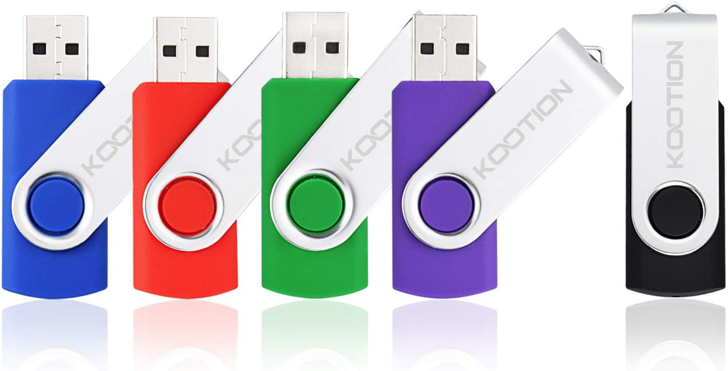 KOOTION 5 X 1GB USB Flash Drives Thumb Drives Pack Memory Stick USB 2.0(5 Colors: Black Blue Green Purple Red) Pack of 2