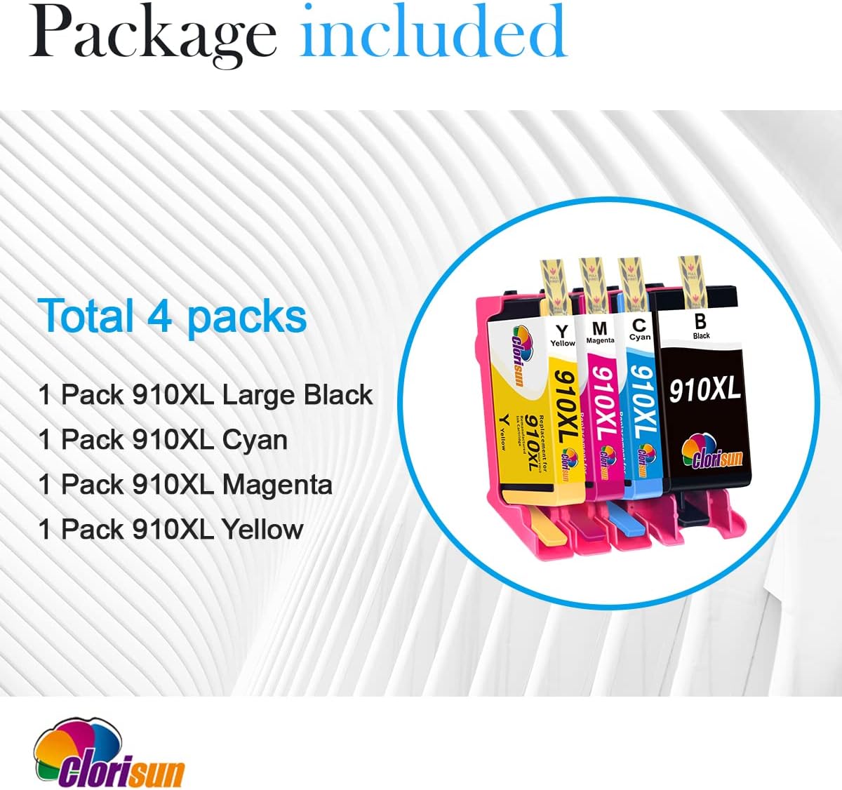 Clorisun Remanufactured Ink Cartridge Replacement for HP 910XL for HP OfficeJet 8025e, 8035e, 8025, 8035, 8028, 8022, 8020, 8015 Printer (Black, Cyan, Magenta, Yellow, 4-Pack) Pack of 2