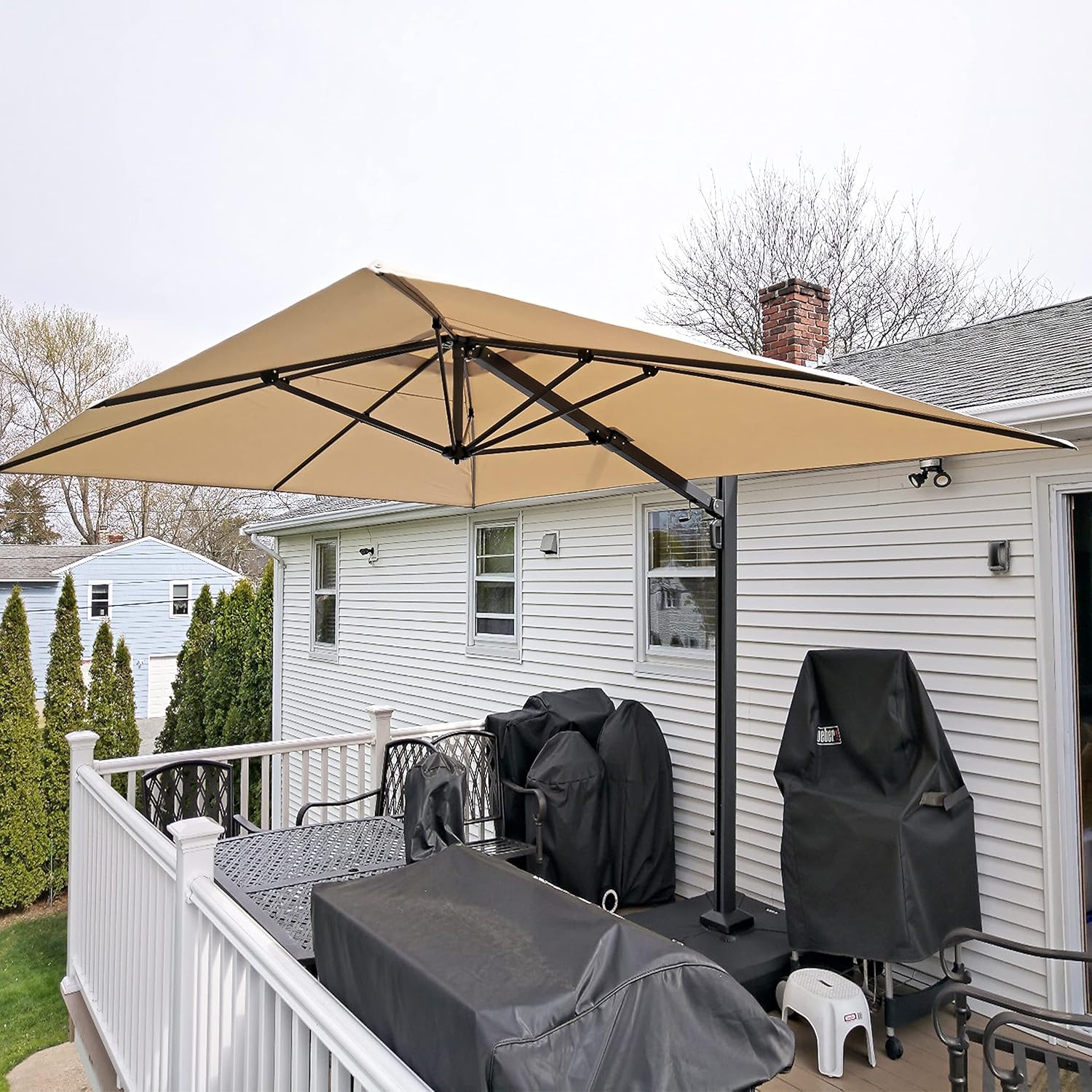 PURPLE LEAF 10 FT Square Patio Umbrella Large Outdoor Aluminum Umbrella Offset Umbrella with 360-degree Rotation Cantilever Umbrella for Garden Deck Backyard Pool, Grey