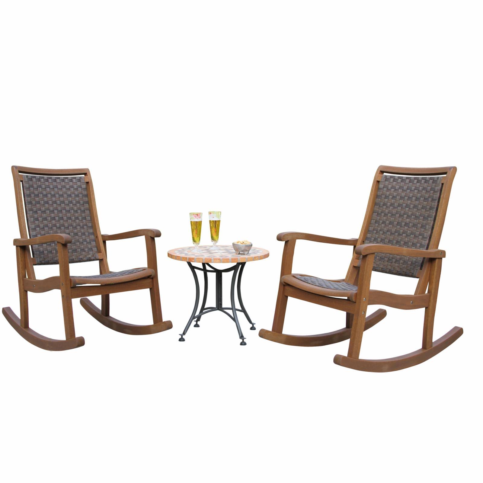 Vineyard 3 Piece Eucalyptus and Resin Wicker Rocking Chair Set with Terra Cotta Accent Table Brown