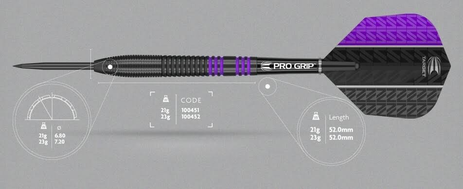 Target Vapor-8 Black Purple Steel Tip Darts - 23g