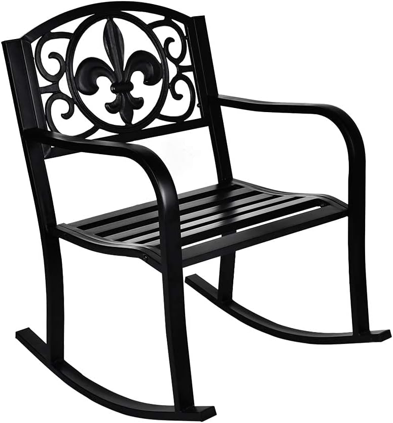 Grepatio Outdoor Patio Rocking Chair, Metal Rocking seat for for Deck, Backyard or Garden w/Scroll Design (Bronze)