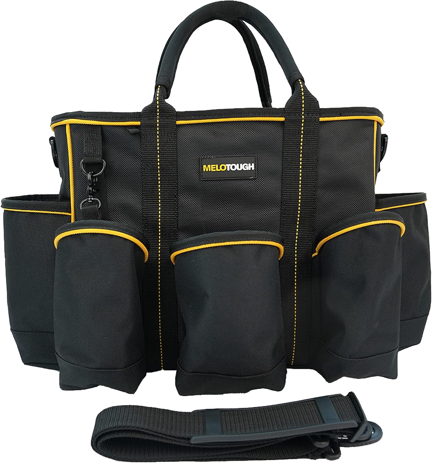 MELOTOUGH 14 inch Supply bag Open Top Tote tool bag Tool Organizer bag with shoulder strap for Cleaner, Contractor, HVAC (Red)